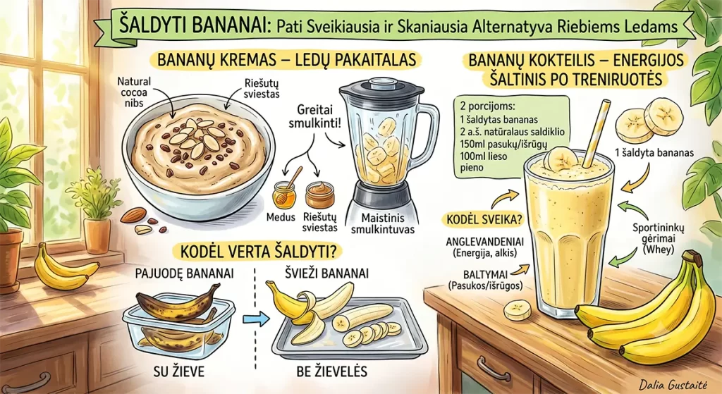 Šaldyti bananai pati sveikiausia ir skaniausia alternatyva riebiems ledams