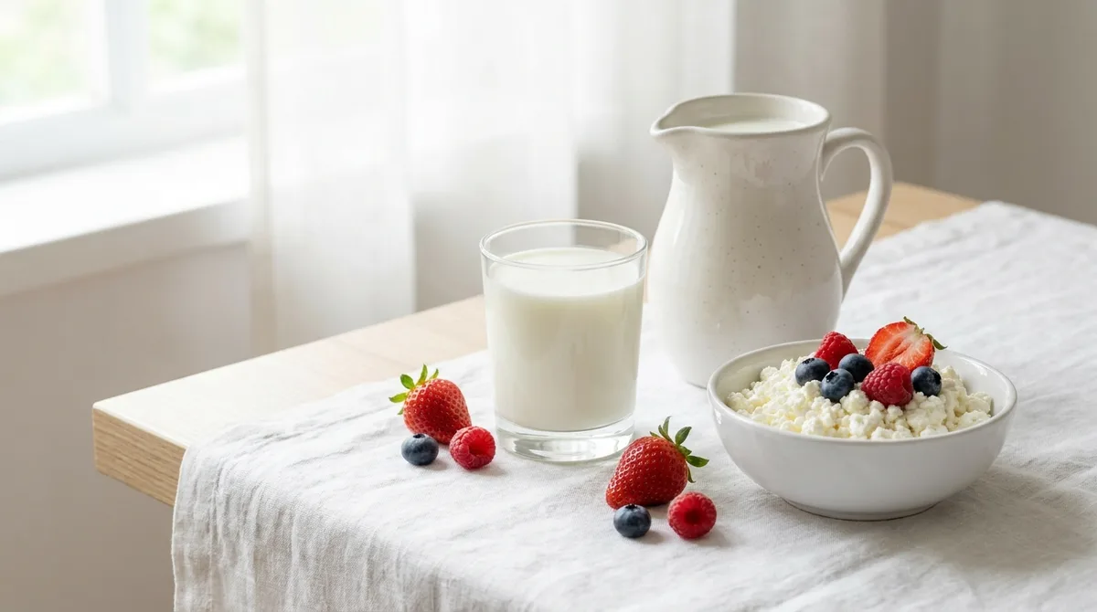 Kefyro dieta – stiklinė kefyro, varškė ir šviežios uogos