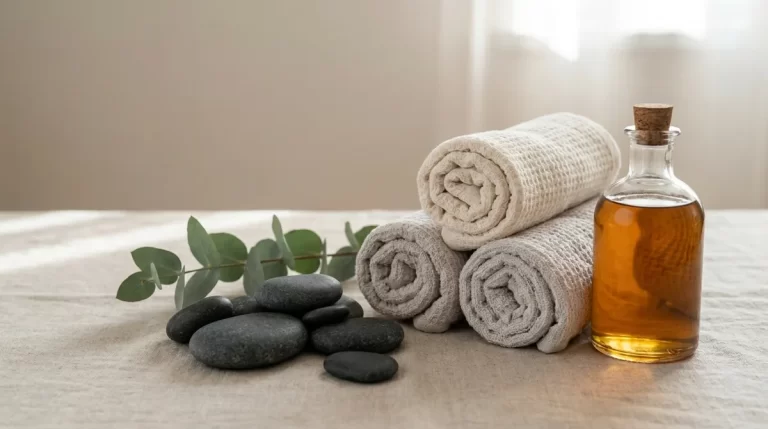 Liekninamasis masažas – rankšluosčiai, aliejus ir akmenys ramioje SPA aplinkoje