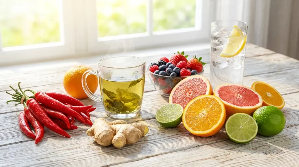 Riebalų deginimą skatinantys produktai – aštri paprika, imbieras, žalioji arbata ir citrusai