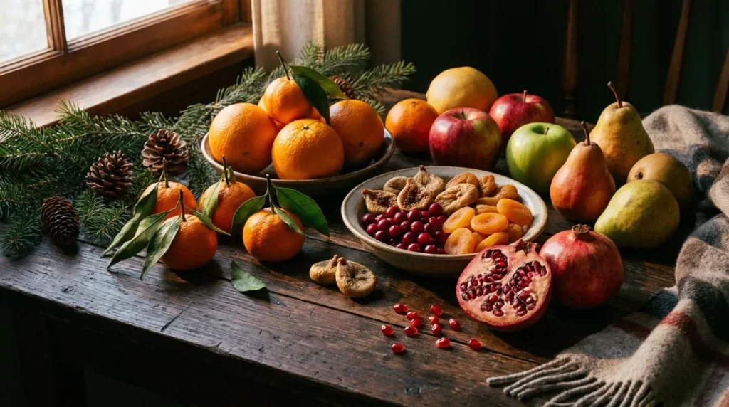Žiemos vaisiai – citrusai, obuoliai, kriaušės, granatai ir džiovinti vaisiai